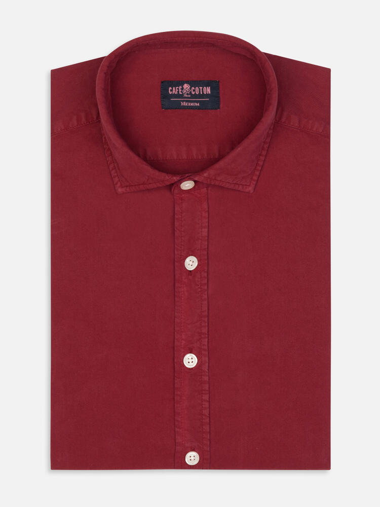 Lio Slim fit overhemd in rood gewassen gabardine