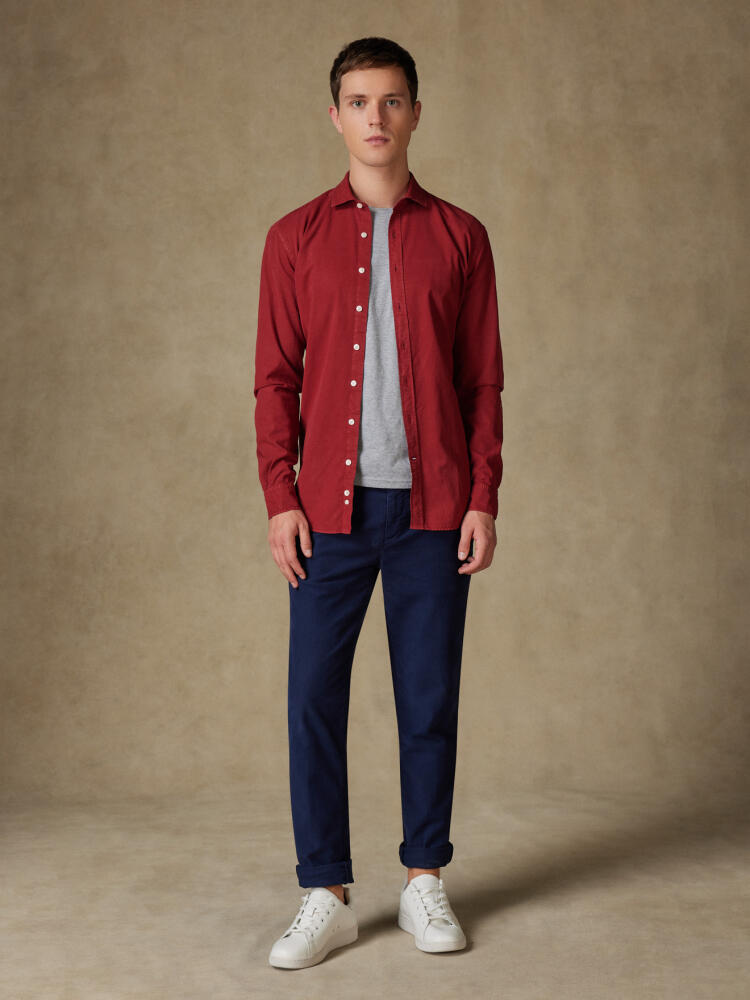 Lio Slim fit overhemd in rood gewassen gabardine