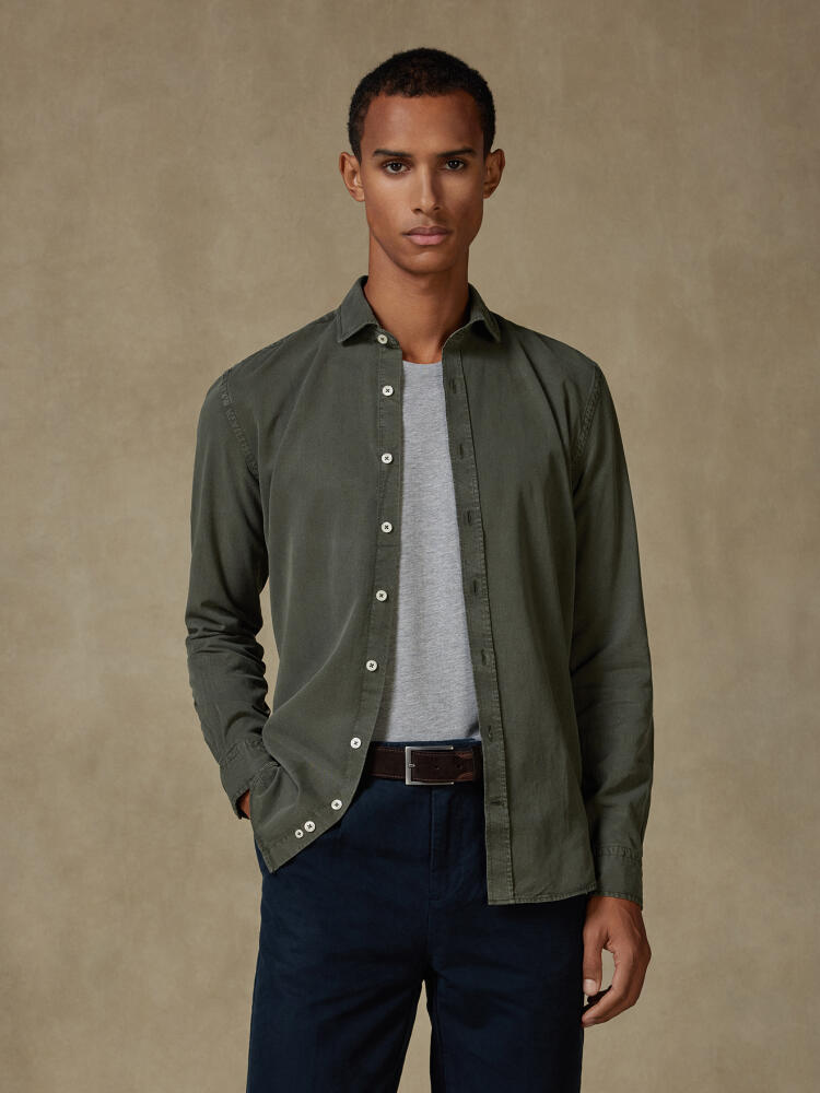Lio slim fit shirt in washed gabardine khaki