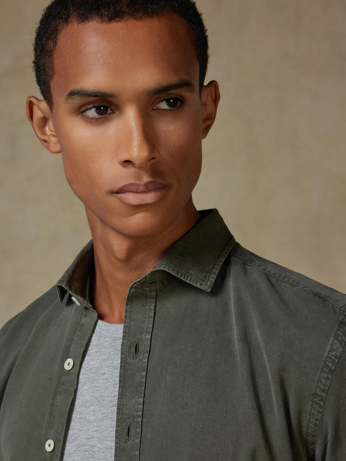 Lio slim fit shirt in washed gabardine khaki