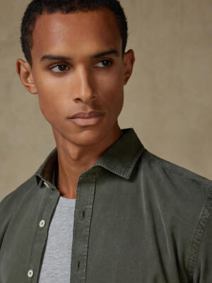 Lio slim fit shirt in washed gabardine khaki