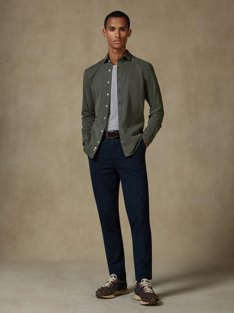 Lio slim fit shirt in washed gabardine khaki