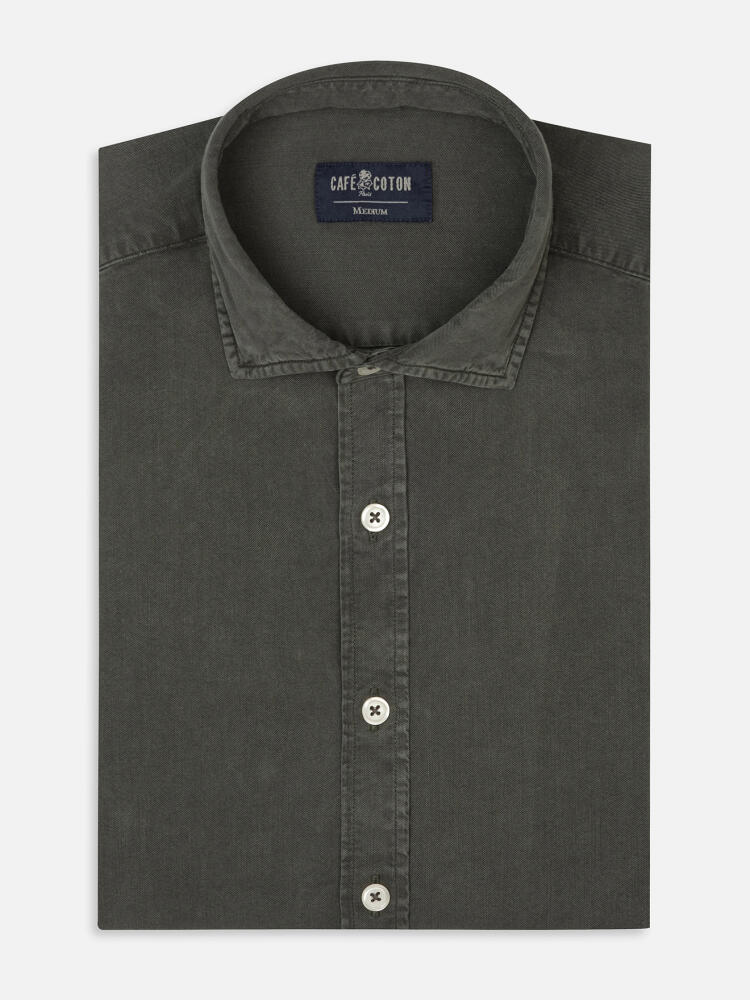 Lio slim fit shirt in washed gabardine khaki