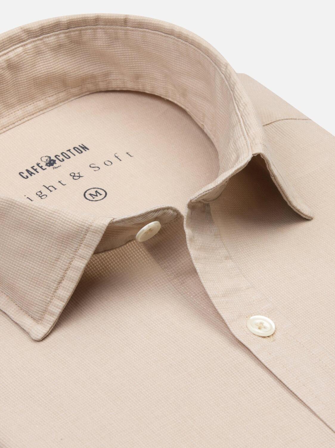 Beige piqu&eacute; slim fit shirt