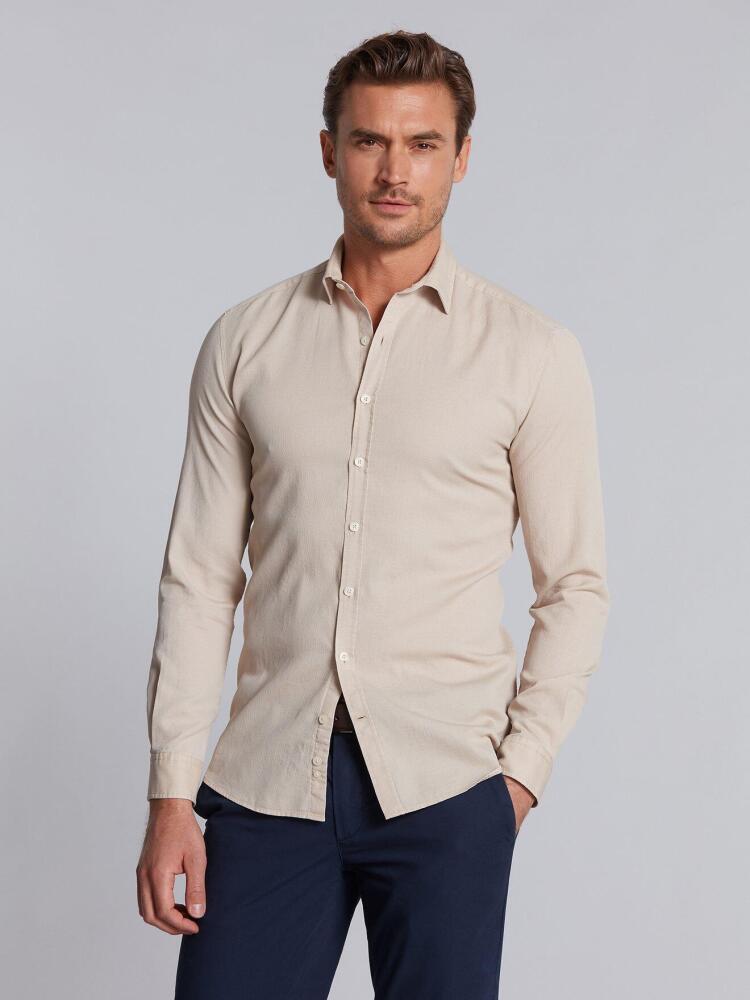Chemise cintr&eacute;e en piqu&eacute; d&eacute;lav&eacute; sable