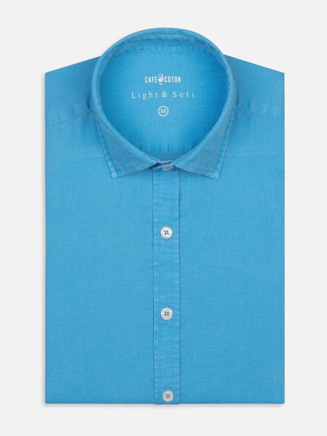 Turquoise piqu&eacute; slim fit shirt