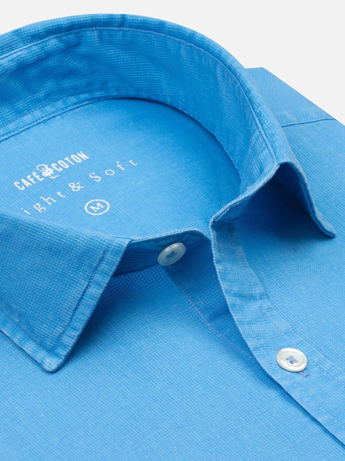 Turquoise piqu&eacute; slim fit shirt