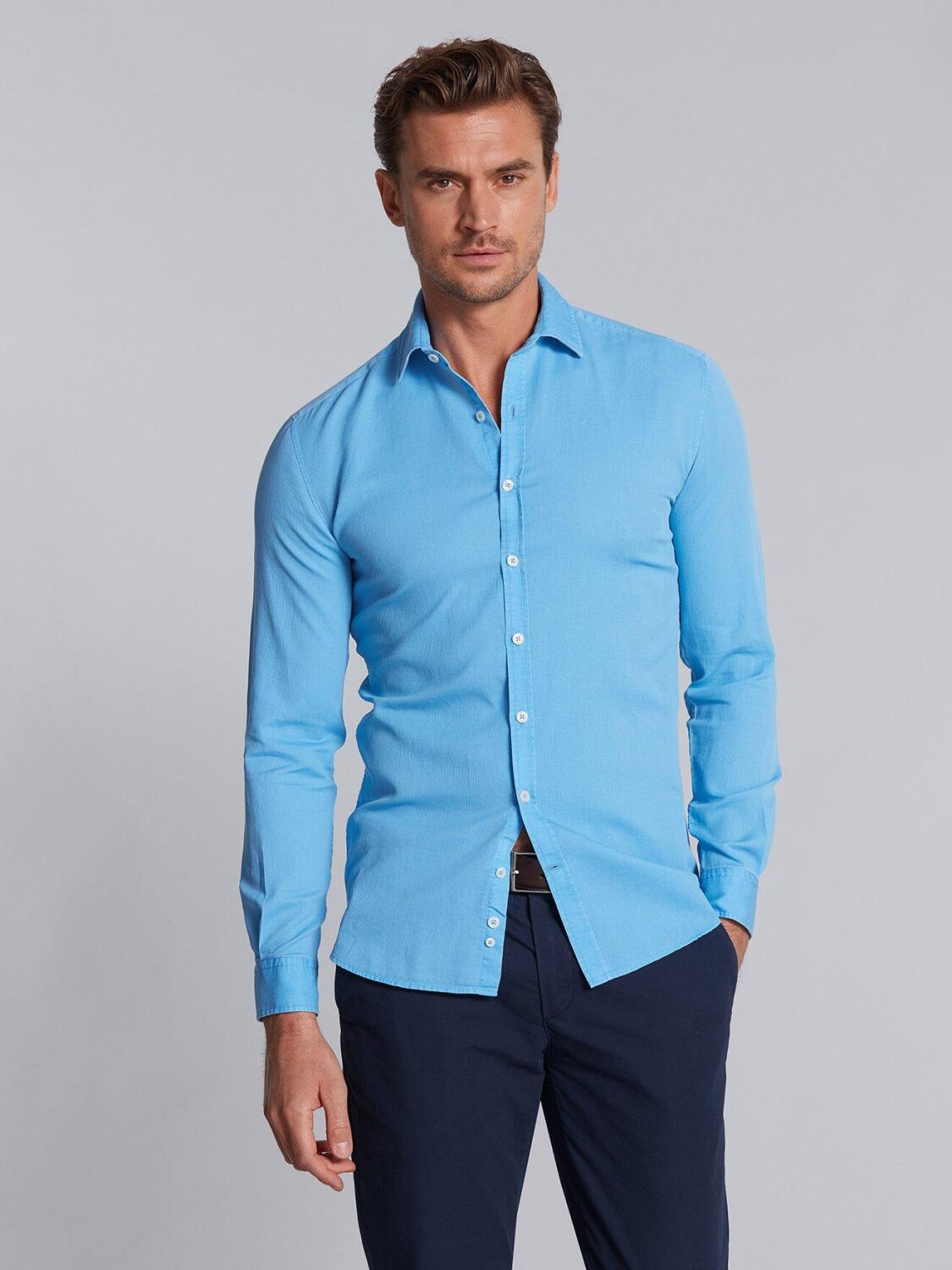 Turquoise piqu&eacute; slim fit shirt