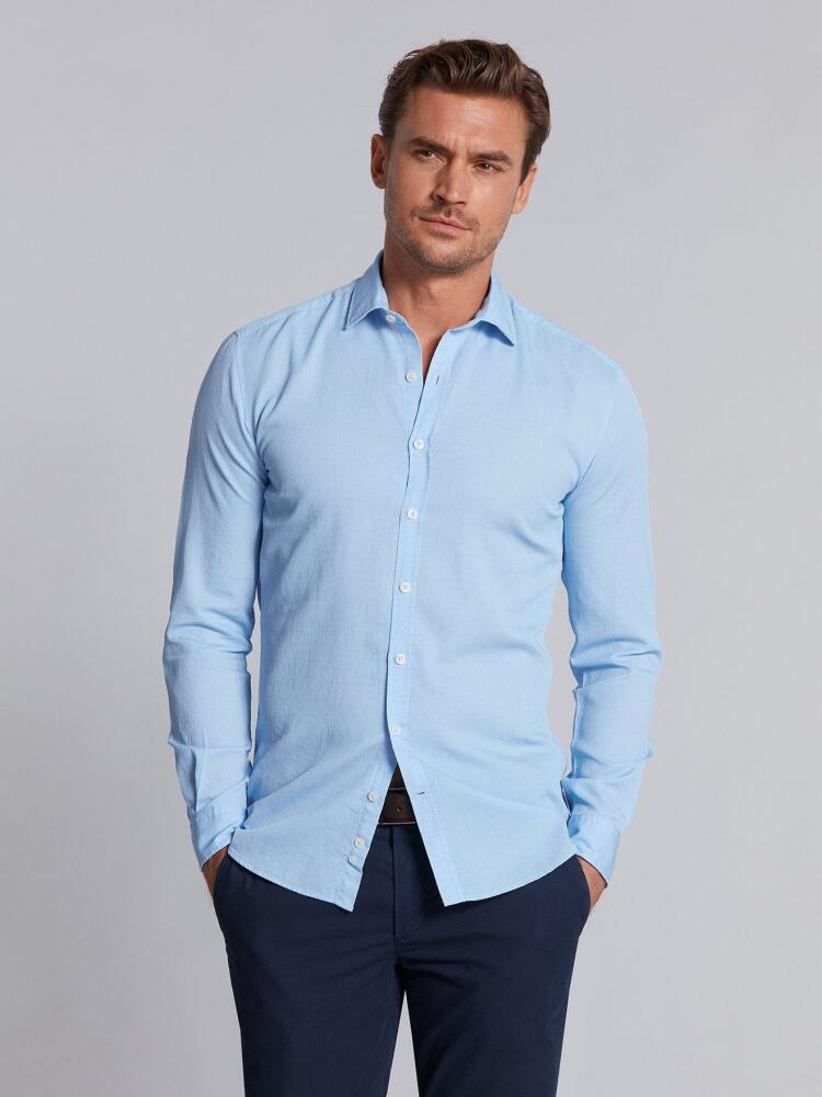 Chemise cintr&eacute;e en piqu&eacute; d&eacute;lav&eacute; ciel