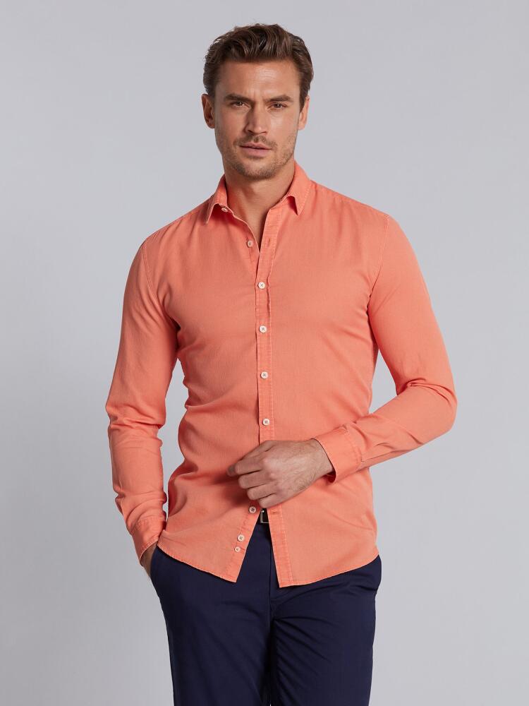 Chemise cintrée en piqué délavé orange