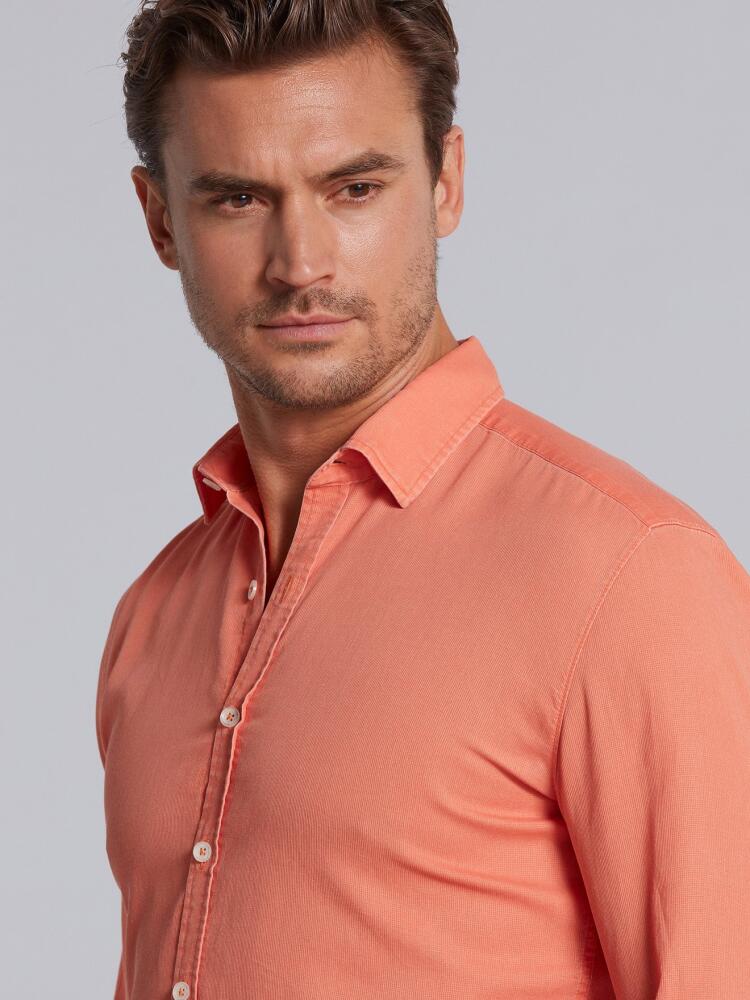 Chemise cintrée en piqué délavé orange