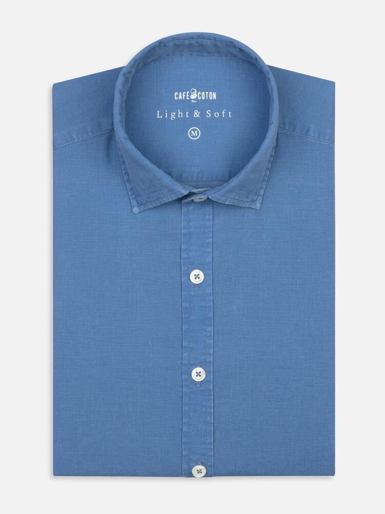 Chemise cintrée en piqué délavé bleu