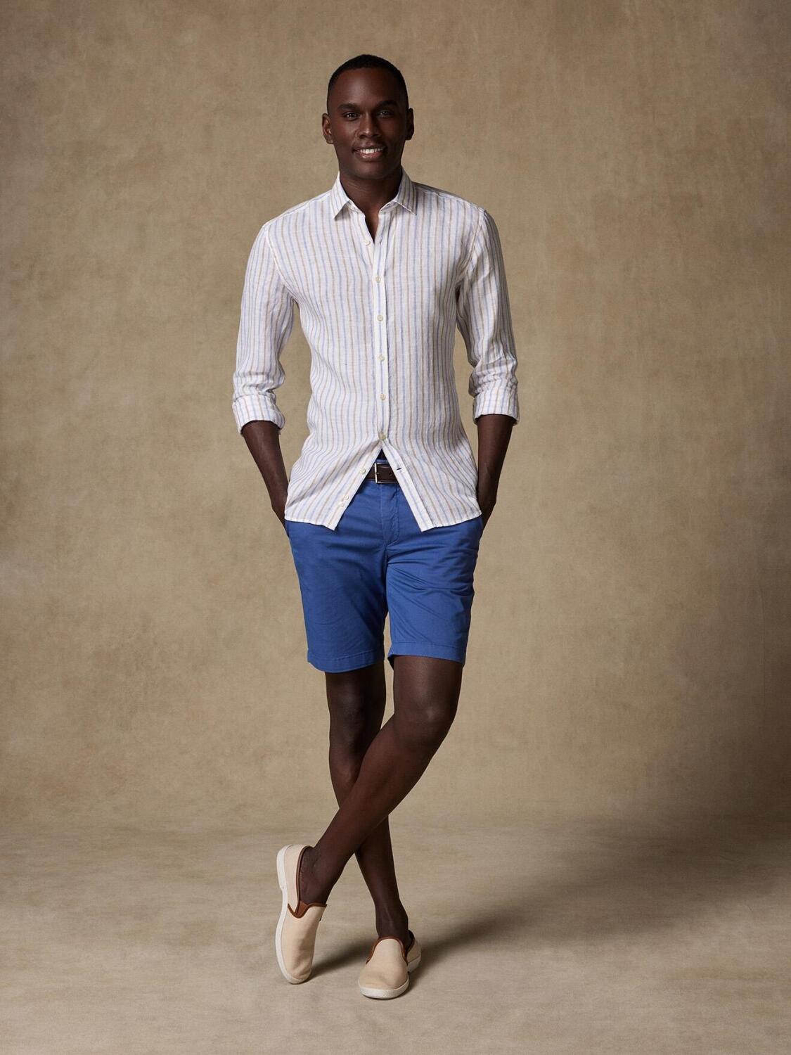 Chemise cintrée Ray en lin à rayures sable