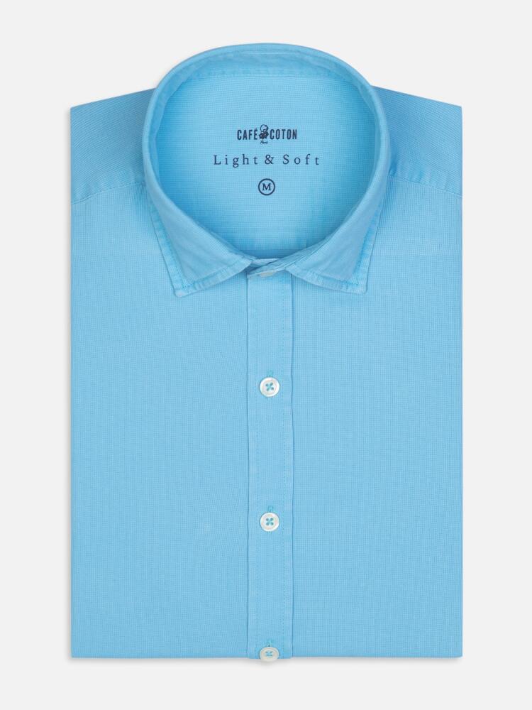 Chemise Cintrée turquoise en piqué lavé