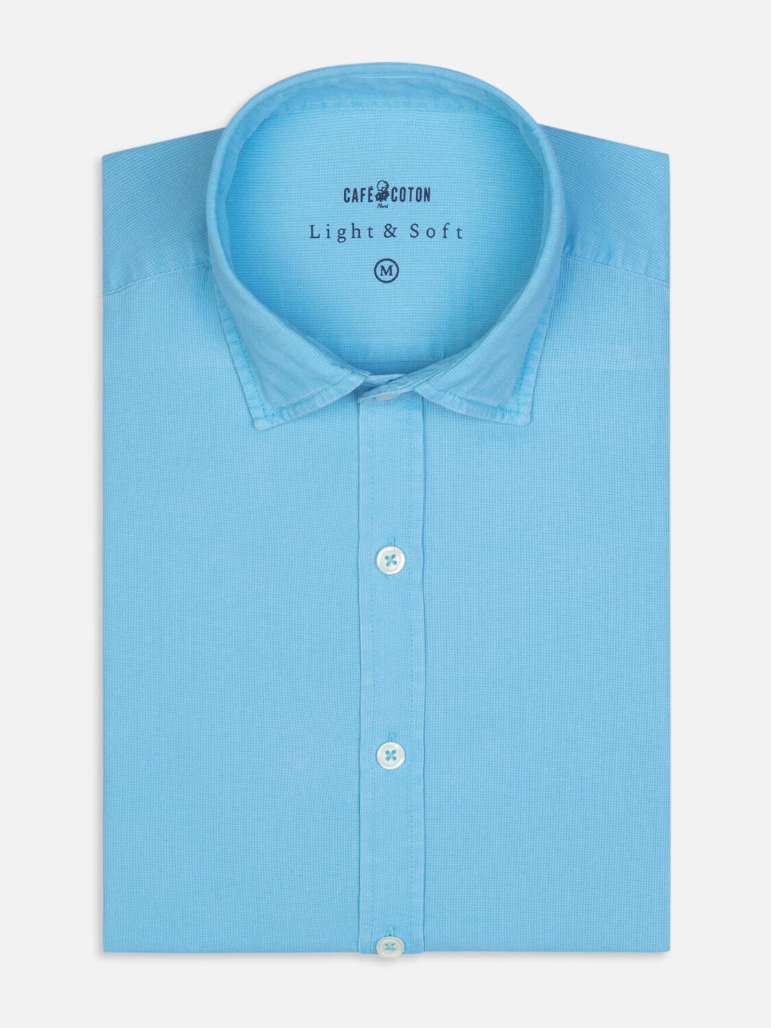 Chemise Cintrée turquoise en piqué lavé