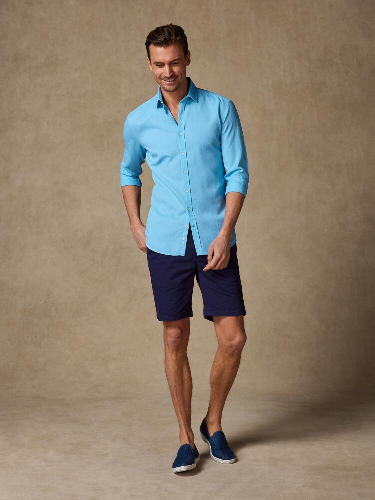 Chemise Cintrée turquoise en piqué lavé