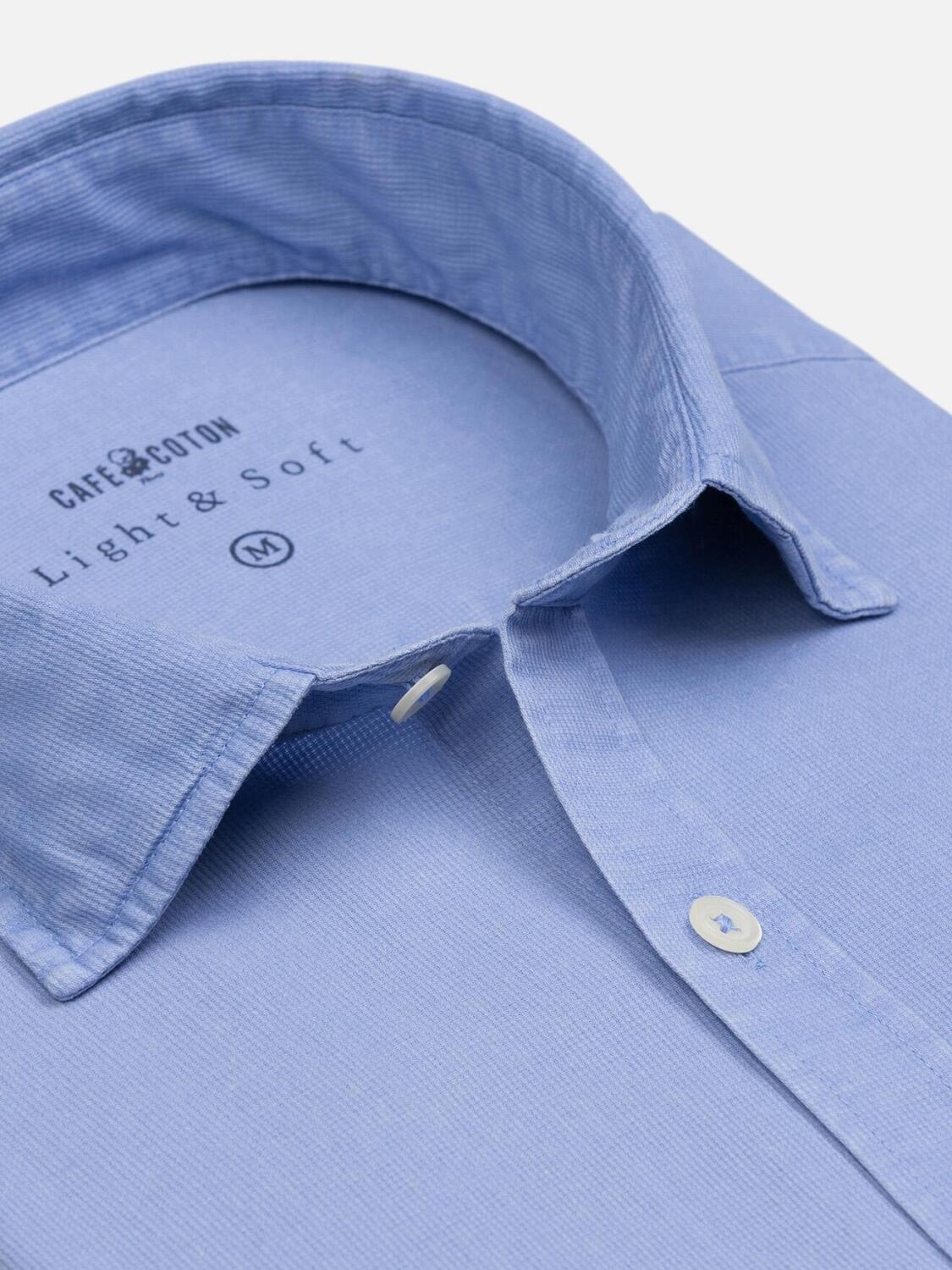Chemise Cintrée bleue en piqué lavé