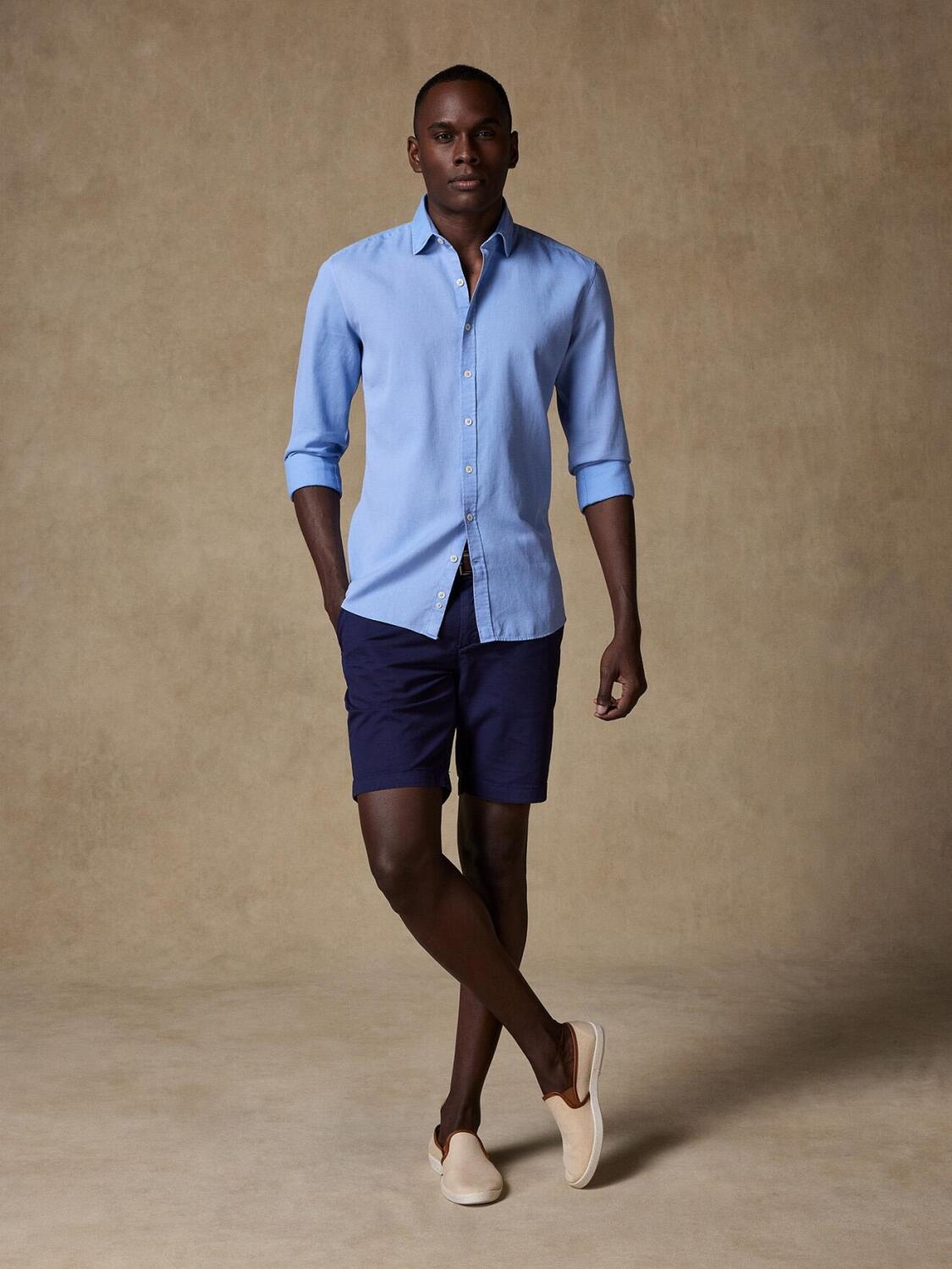 Chemise Cintrée bleue en piqué lavé