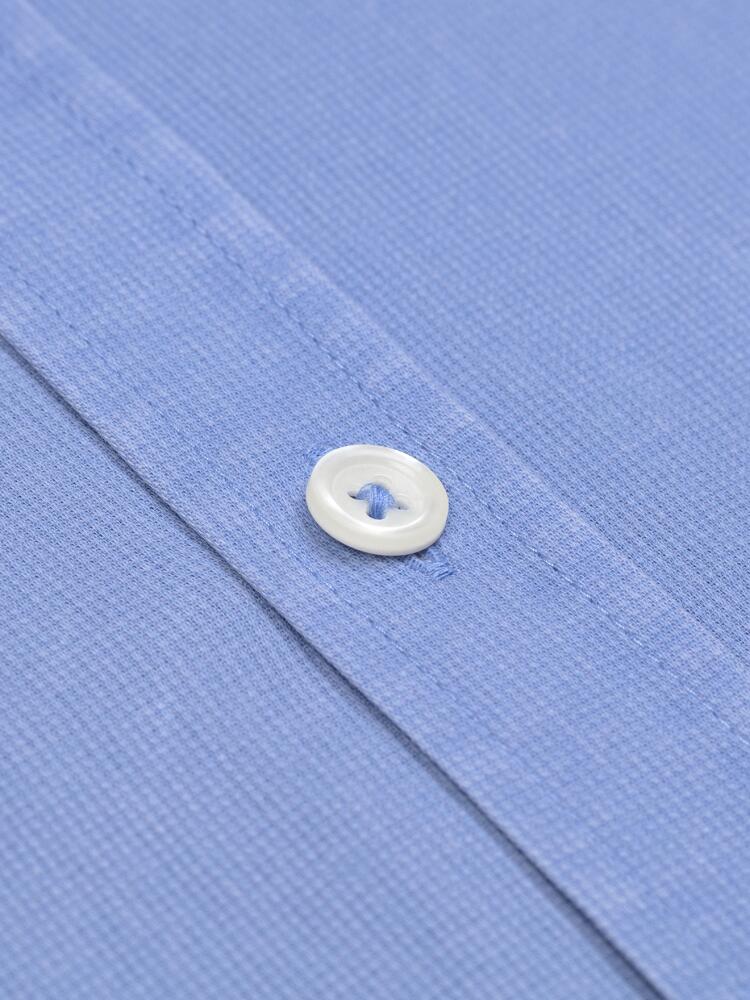 Blauw gewassen piqué Slim Fit overhemd