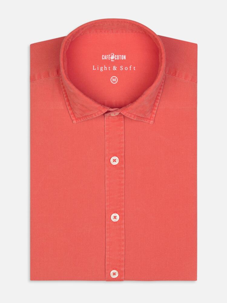 Oranje gewassen piqué Slim-fit overhemd