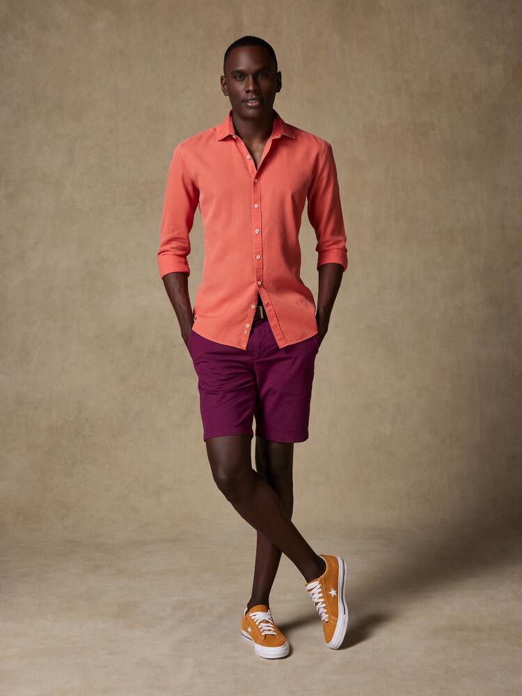 Orange slim fit shirt in washed pique