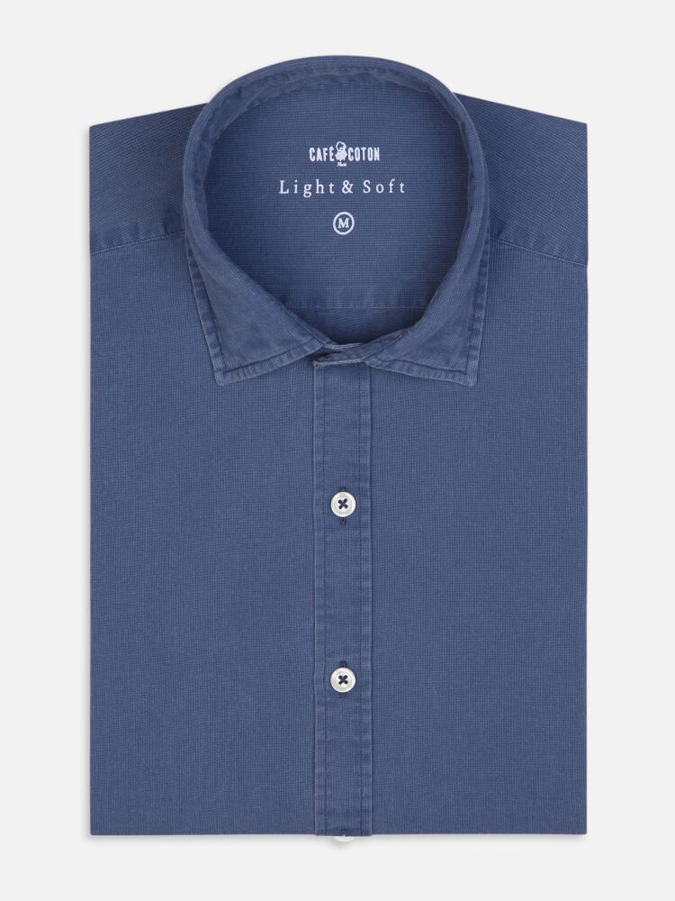 Navy slim fit shirt in washed pique