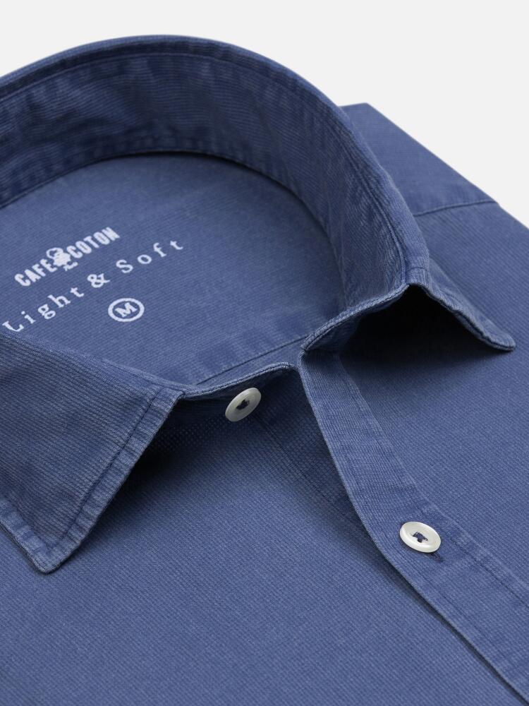 Navy slim fit shirt in washed pique