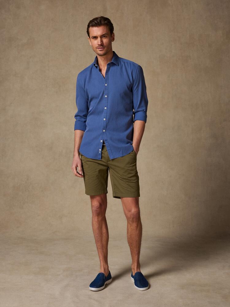 Chemise Cintrée marine en piqué lavé