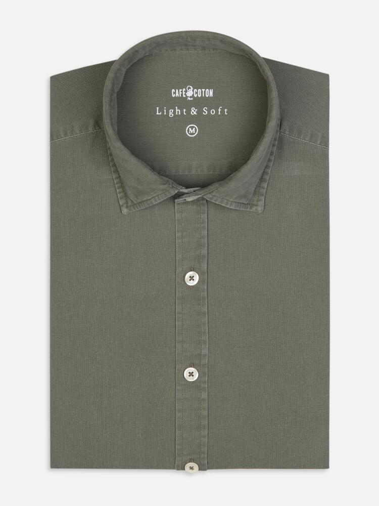 Kaki slim fit shirt in washed pique