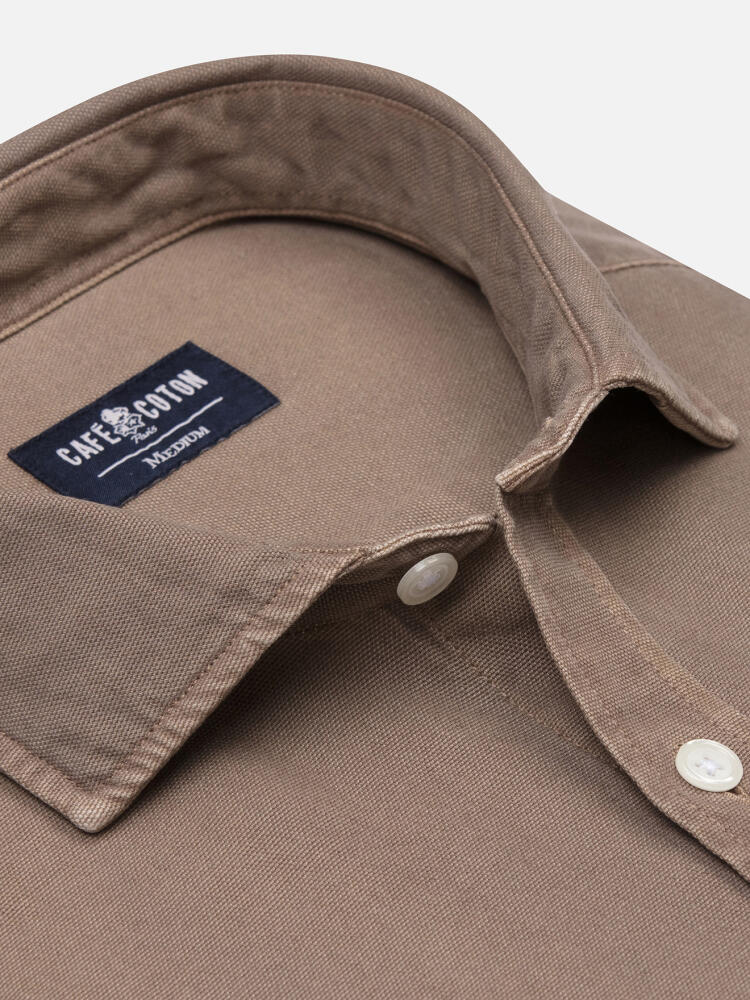 Chemise cintrée Theo en oxford lavé taupe