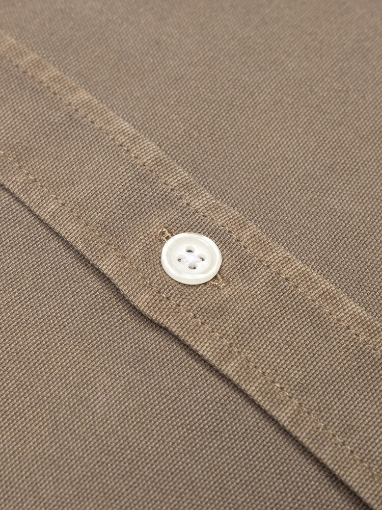 Theo taupe gewassen Oxford slim fit overhemd