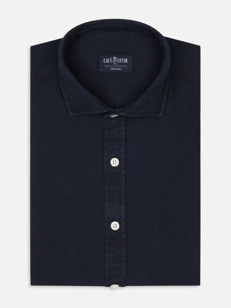 Theo Navy Washed Oxford Hemd - Slim Fit