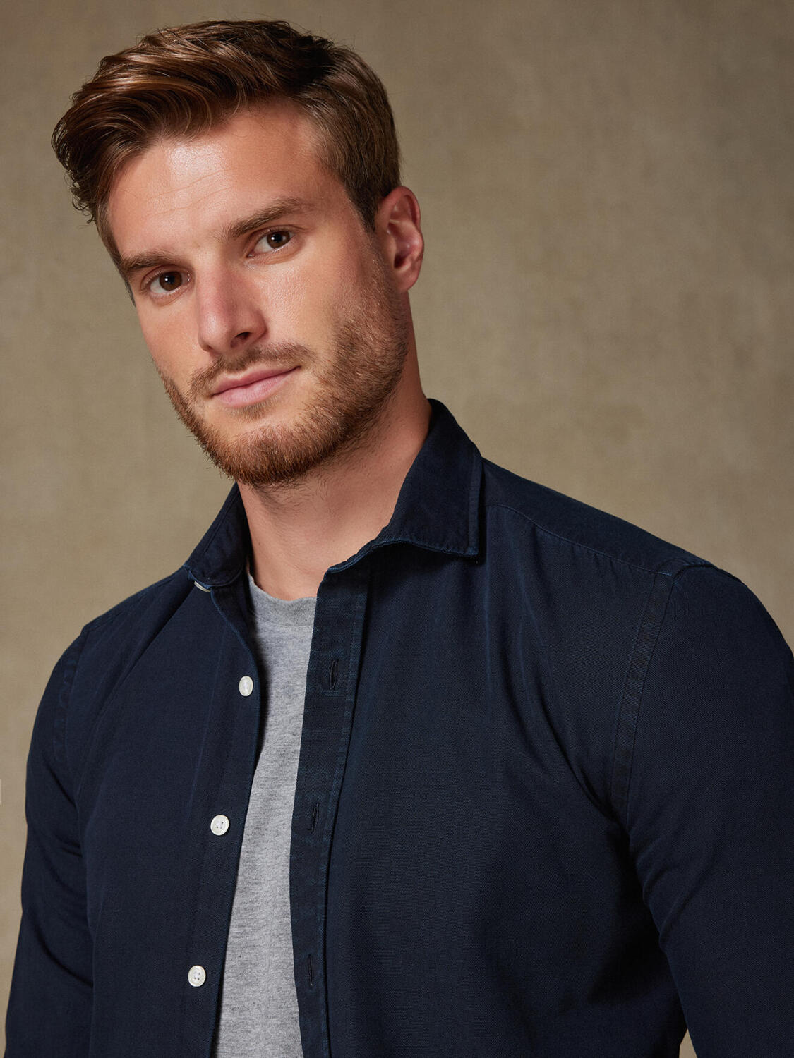 Camicia slim fit Theo Navy Washed Oxford