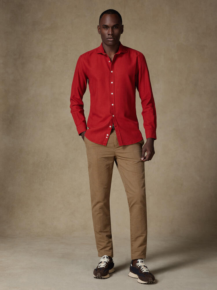 Chemise cintrée Theo en oxford lavé rouge