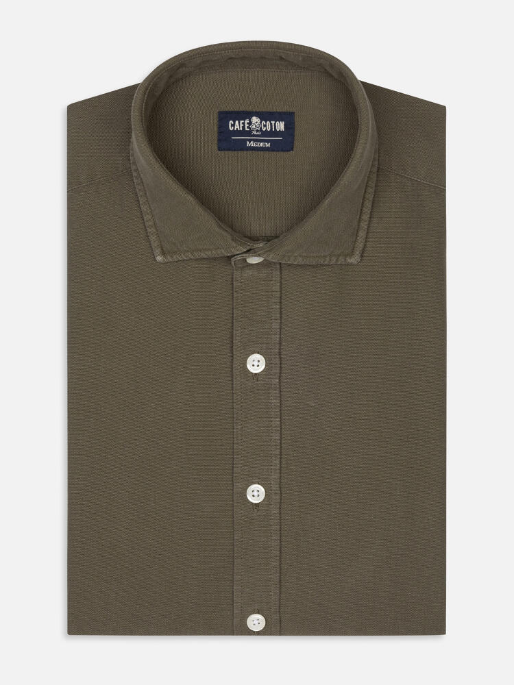 Theo khaki Gewaschenes Oxford-Hemd - Slim Fit