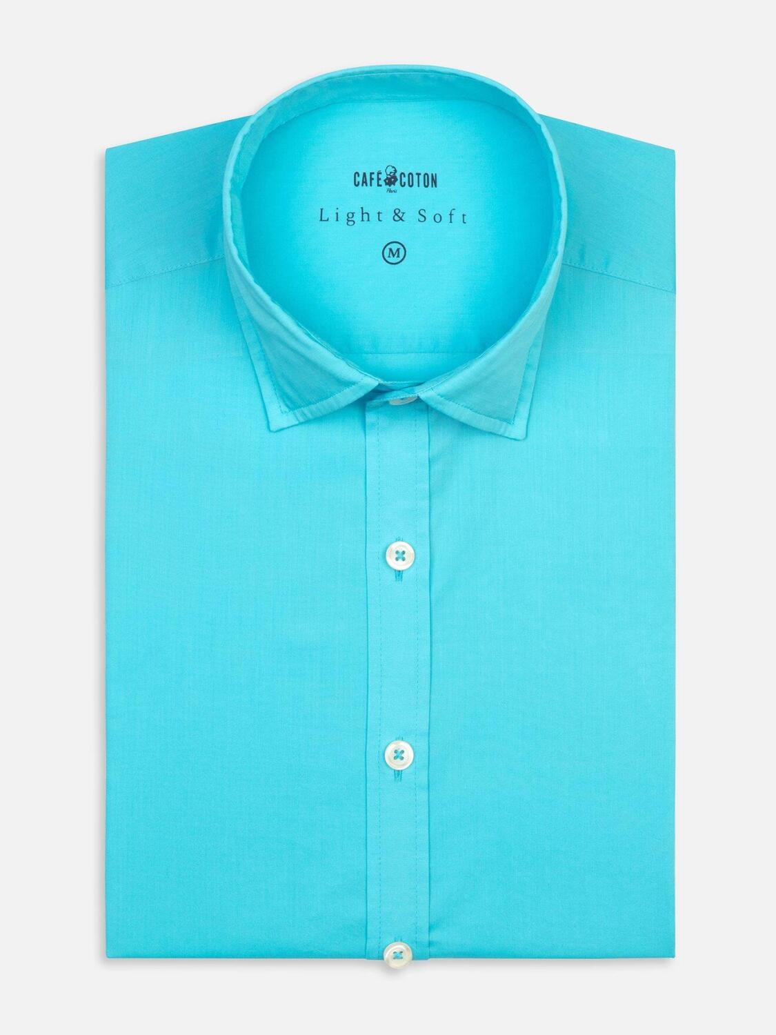 Turquoise cotton voile slim fit shirt