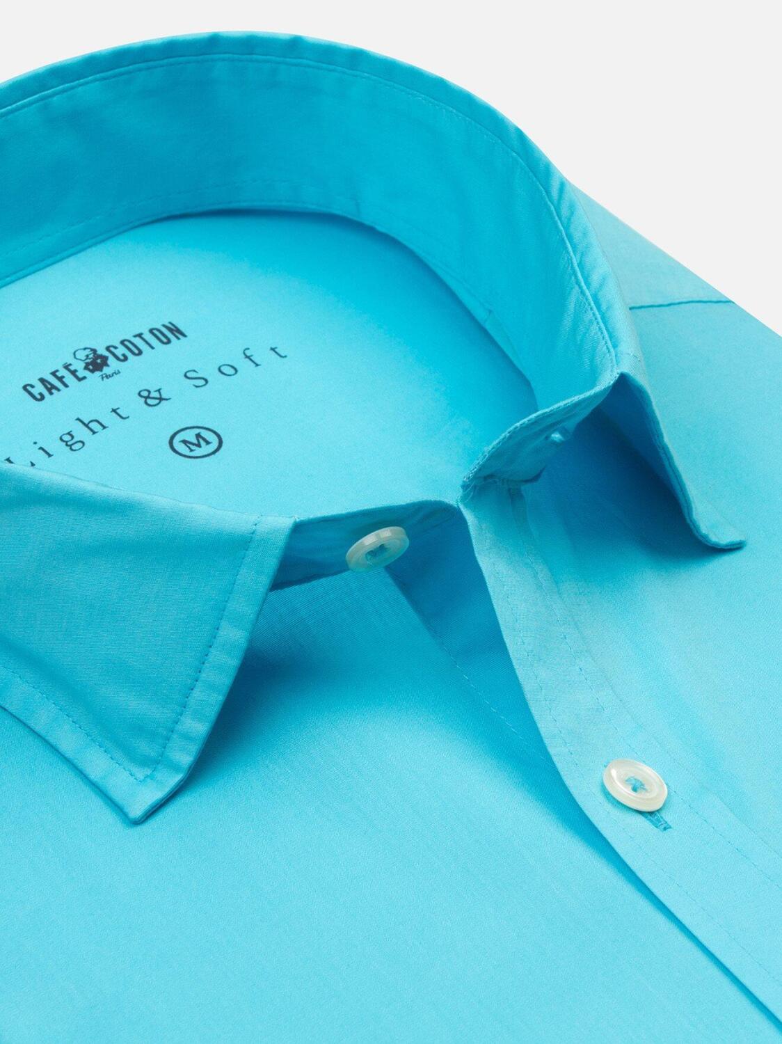 Turquoise cotton voile slim fit shirt