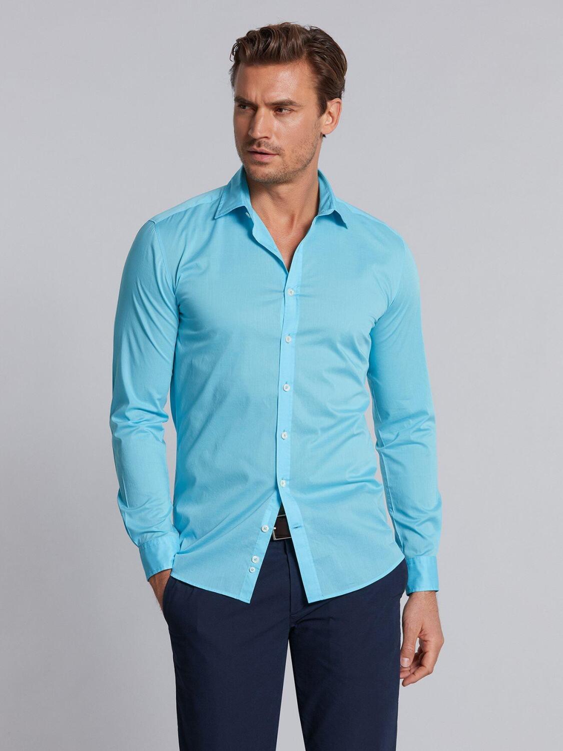 Turquoise cotton voile slim fit shirt