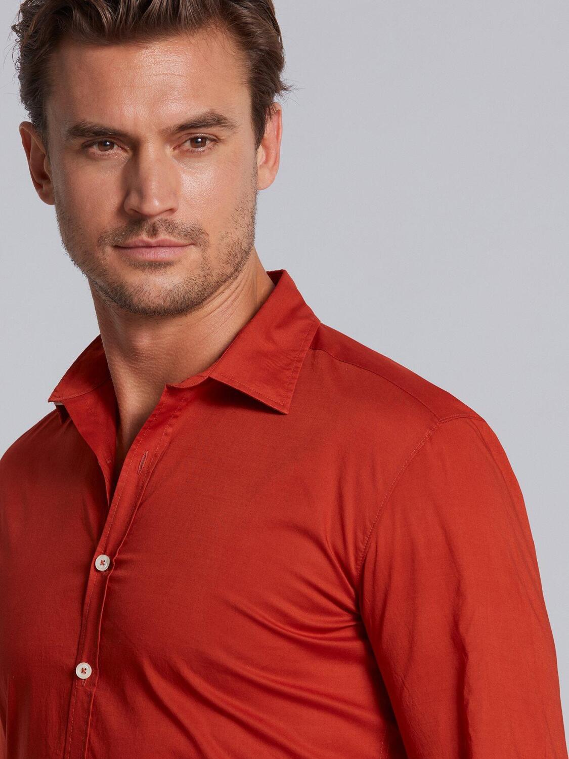 Orange cotton voile slim fit shirt