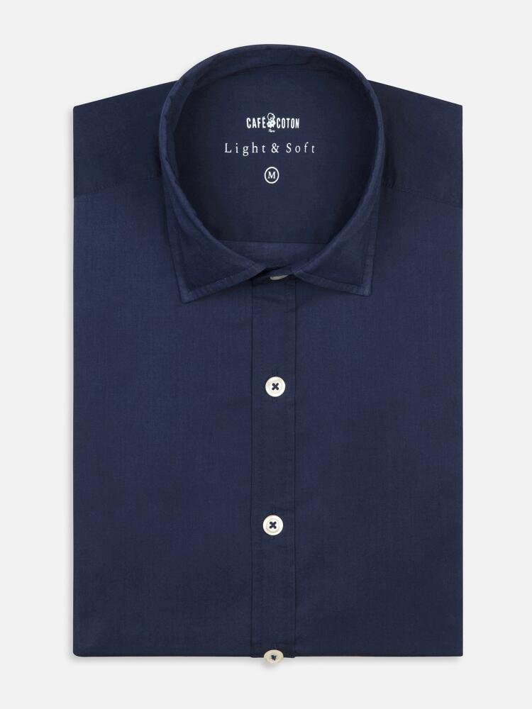 Navy cotton voile slim fit shirt