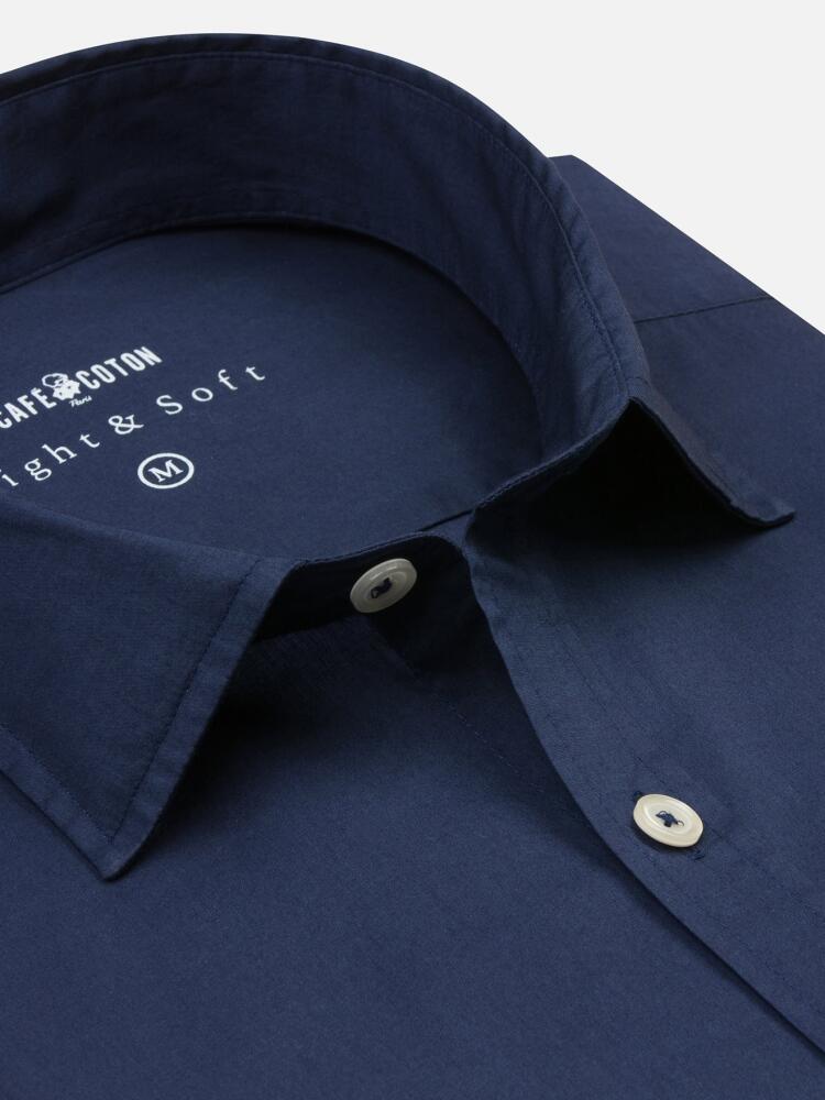 Navy cotton voile slim fit shirt