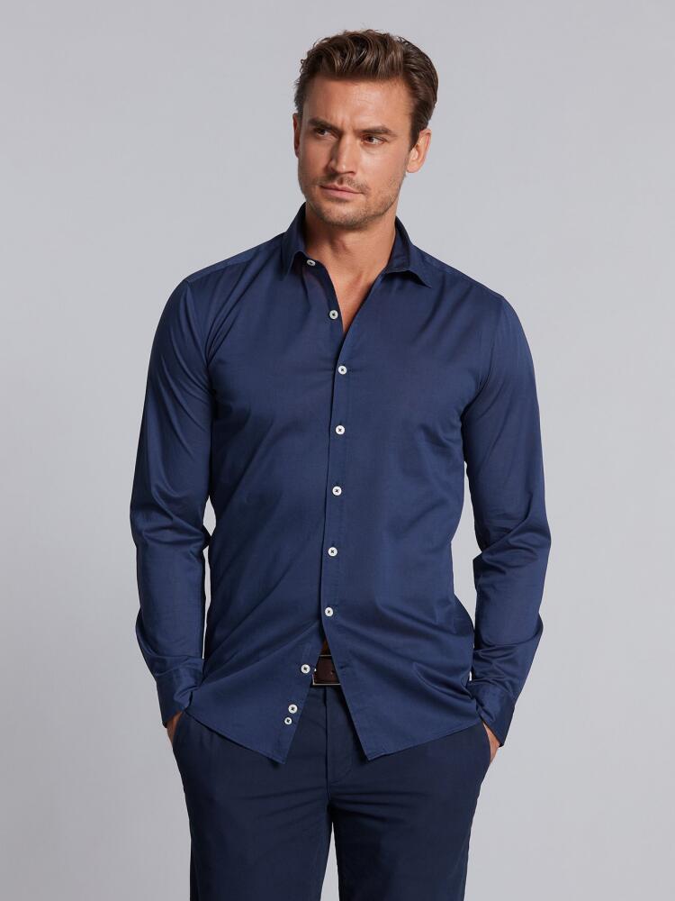 Navy cotton voile slim fit shirt