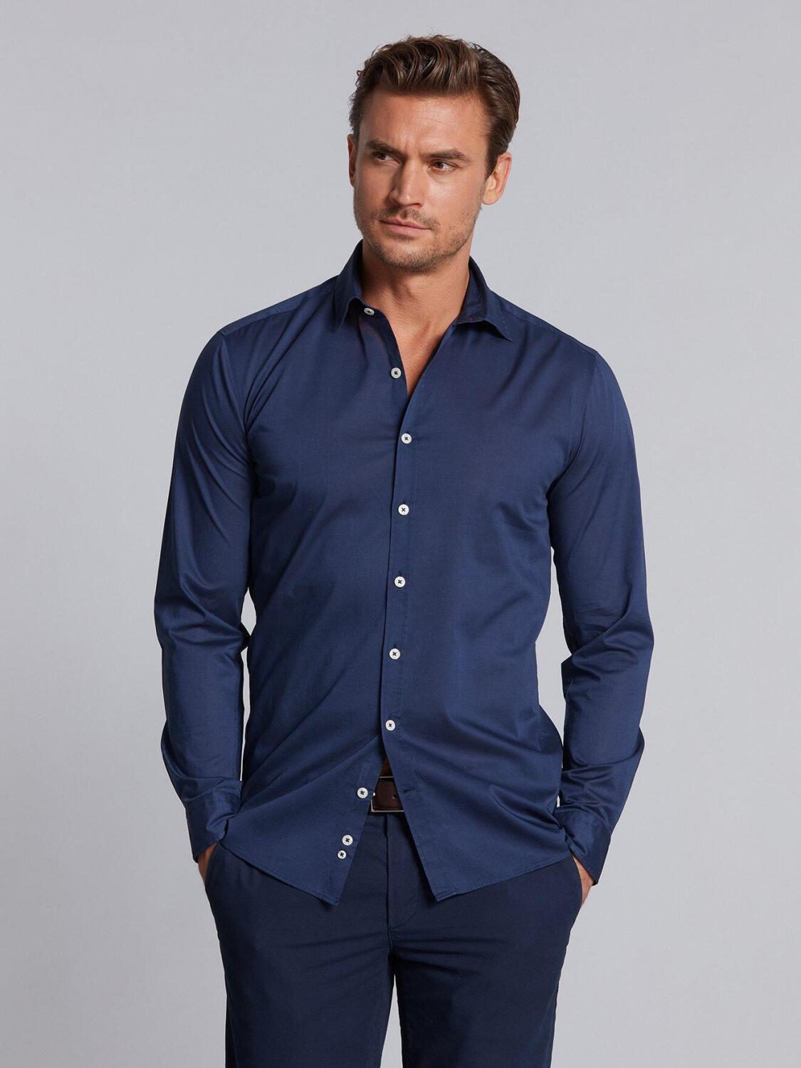 Chemise cintrée marine en voile de coton