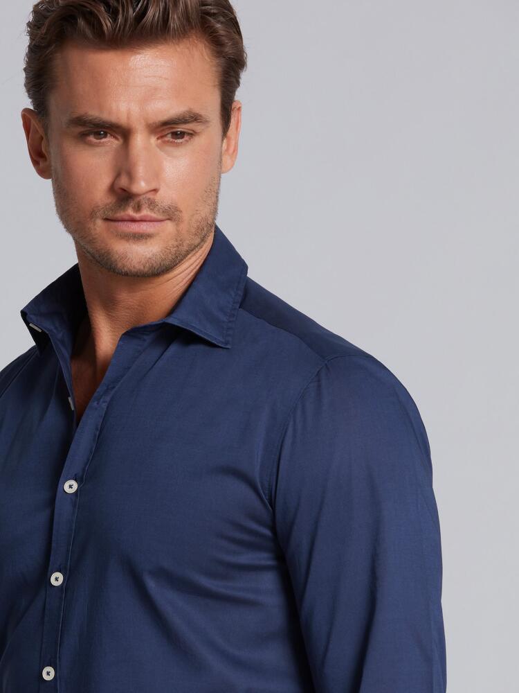 Navy cotton voile slim fit shirt