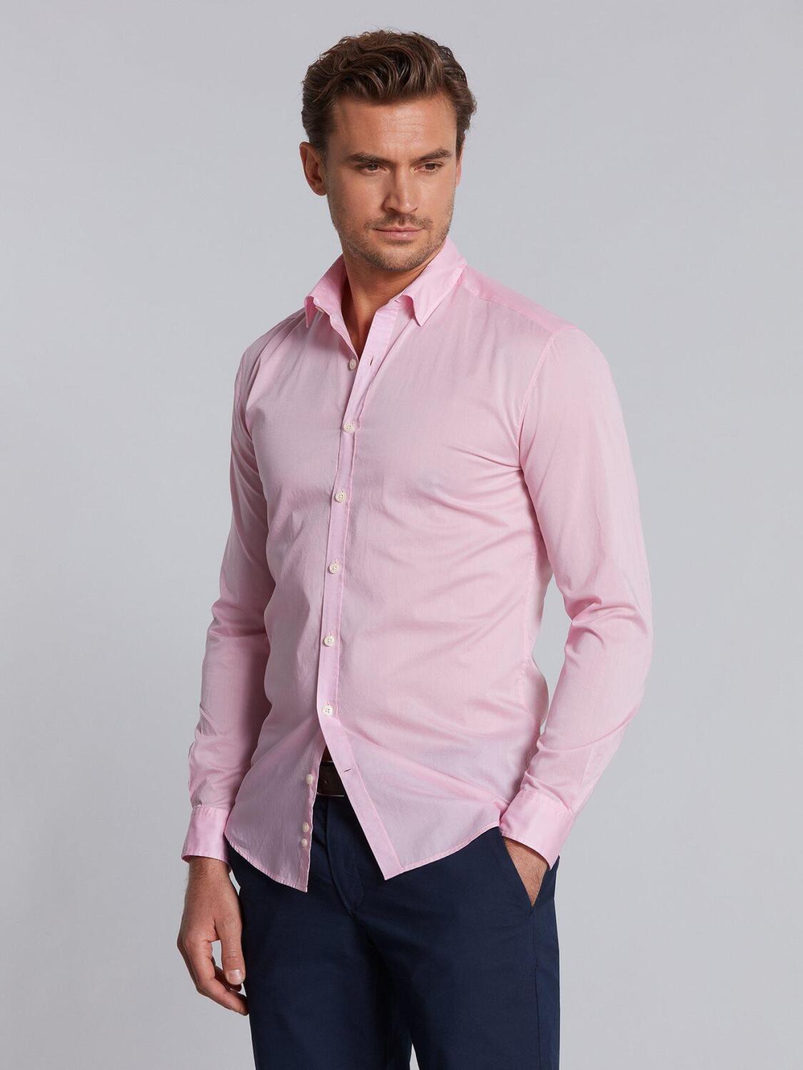 Chemise cintr&eacute;e rose en voile de coton