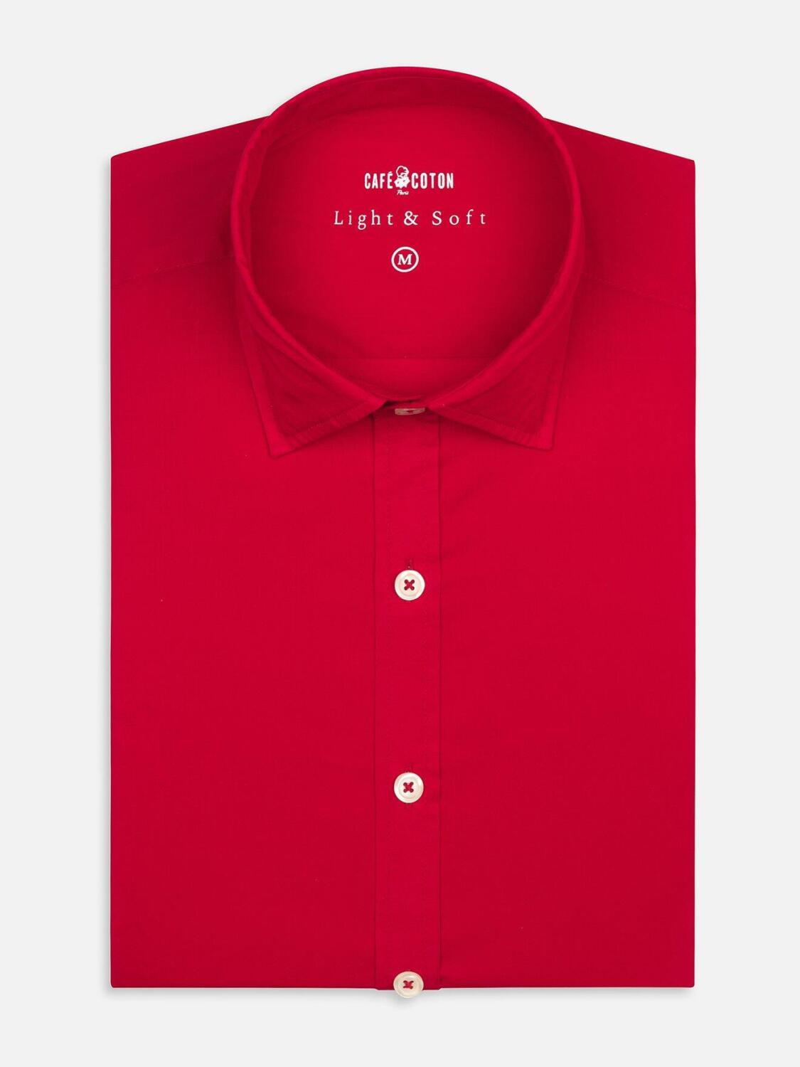 Red cotton voile slim fit shirt