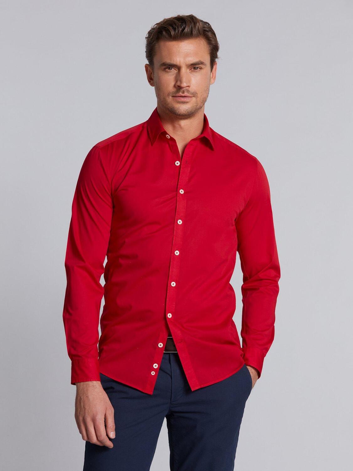Red cotton voile slim fit shirt