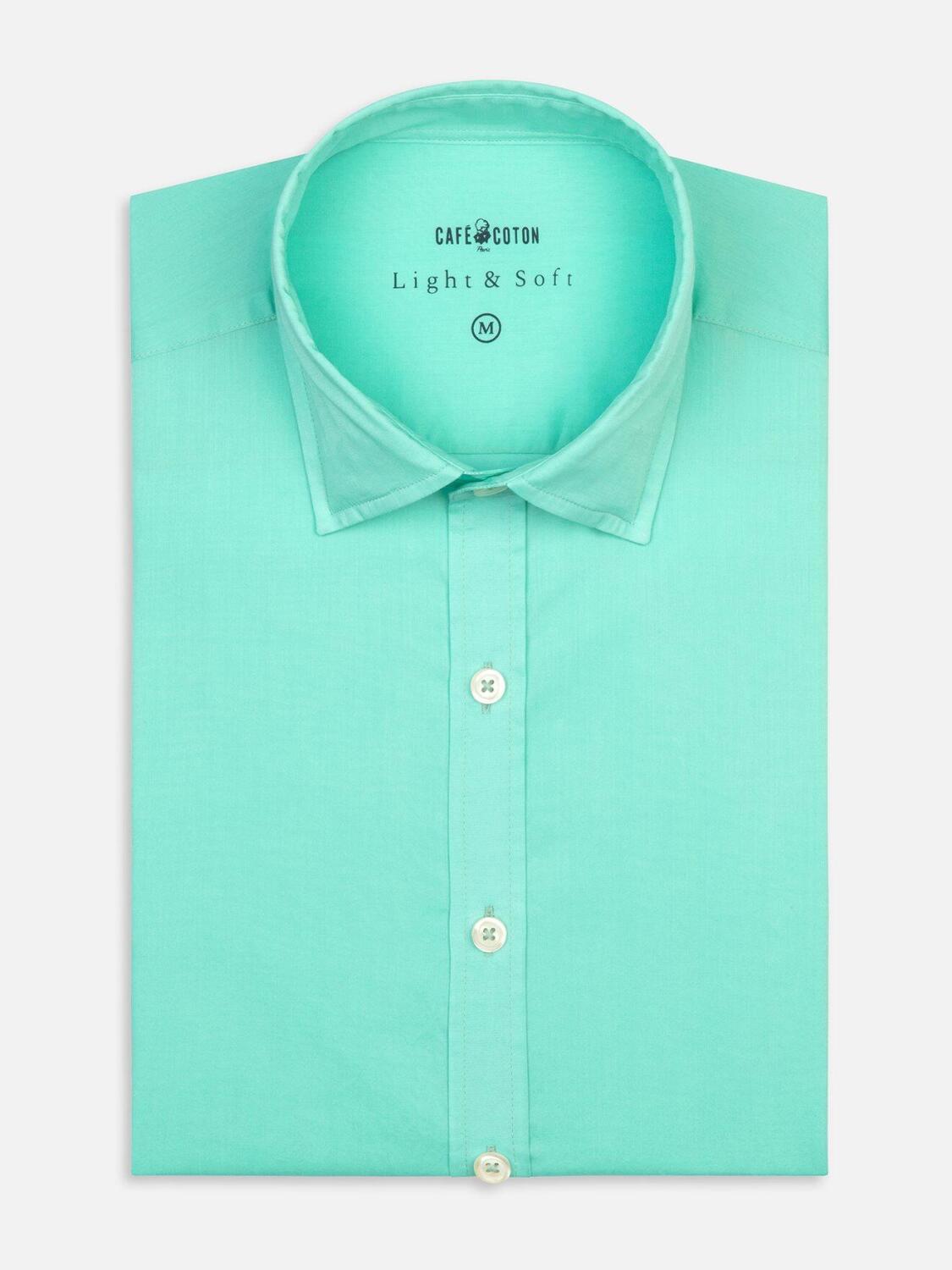 Green cotton voile slim fit shirt