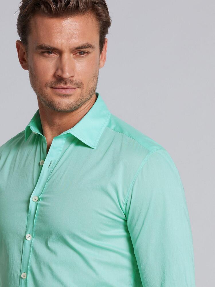 Green cotton voile slim fit shirt