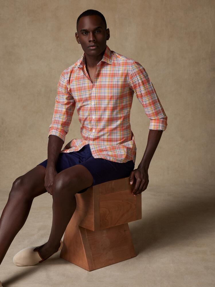 Gordon shirt in orange cotton voile with tartans